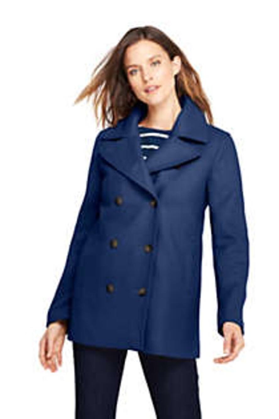 Land's End Wool Pea Coat Heavy Knit Navy Blue Dual Button Front Winter - 24W